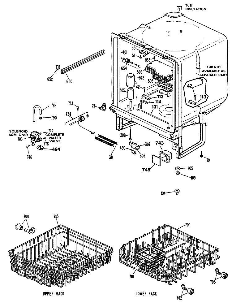 Section Diagram and Parts List for GSD500X-66BA  General Electric Dishwasher