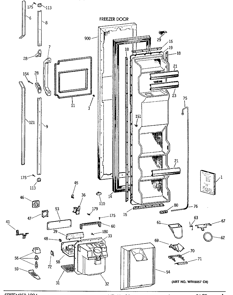 FREEZER DOOR Diagram and Parts List for TFK24PRTCAA  General Electric Refrigerator