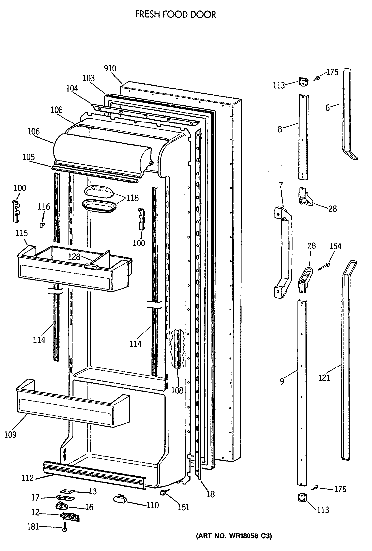 FRESH FOOD DOOR Diagram and Parts List for TFK24PRTCAA  General Electric Refrigerator