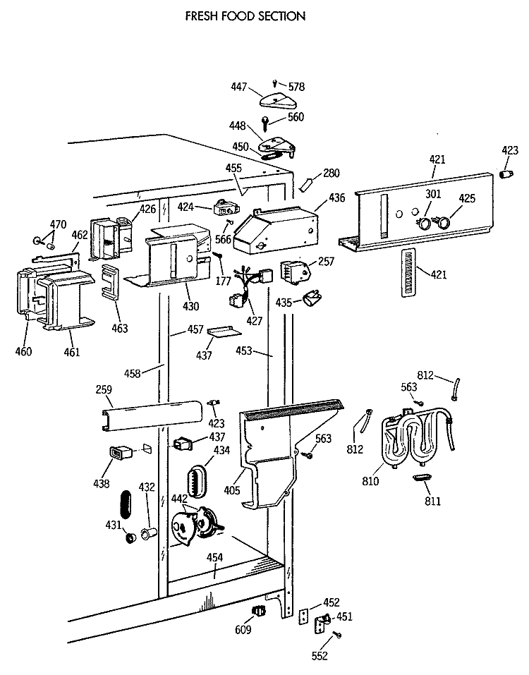 FRESH FOOD SECTION Diagram and Parts List for TFK24PRTCAA  General Electric Refrigerator