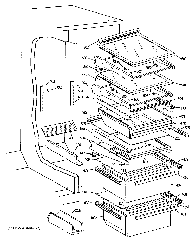 Section Diagram and Parts List for TFK24PRTCAA  General Electric Refrigerator