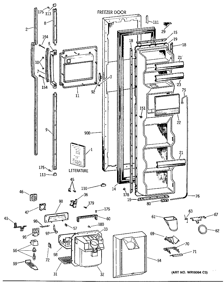 FREEZER DOOR Diagram and Parts List for TFK24ZFTCAD  General Electric Refrigerator