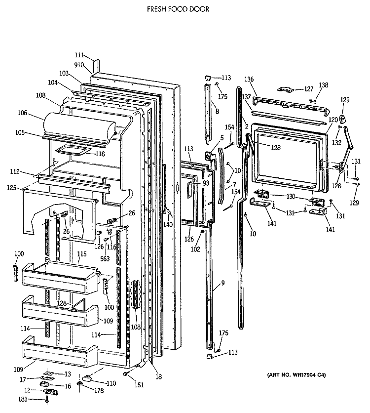 FRESH FOOD DOOR Diagram and Parts List for TFK24ZFTCAD  General Electric Refrigerator
