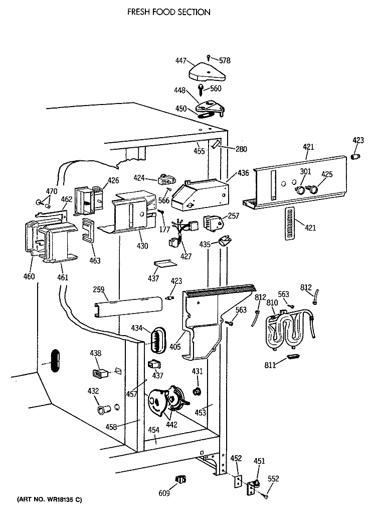 FRESH FOOD SECTION Diagram and Parts List for TFK24ZFTCAD  General Electric Refrigerator