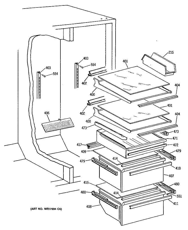 Section Diagram and Parts List for TFK24ZFTCAD  General Electric Refrigerator
