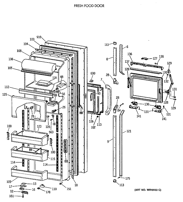 FRESH FOOD DOOR Diagram and Parts List for TFK27PFTCAA  General Electric Refrigerator
