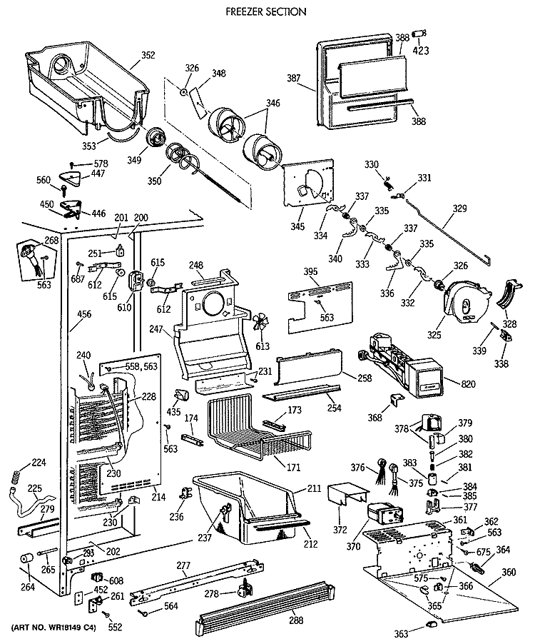 FREEZER SECTION Diagram and Parts List for TFK27PFTCAA  General Electric Refrigerator