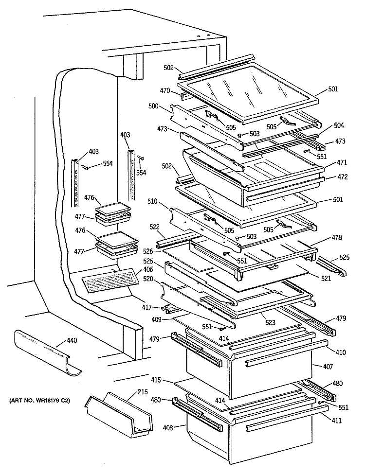 Section Diagram and Parts List for TFK27PFTCAA  General Electric Refrigerator