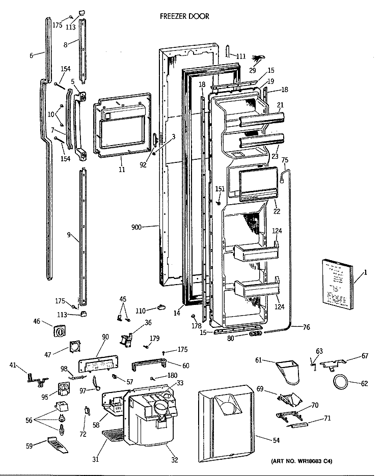 FREEZER DOOR Diagram and Parts List for TFK27ZFTCAD  General Electric Refrigerator