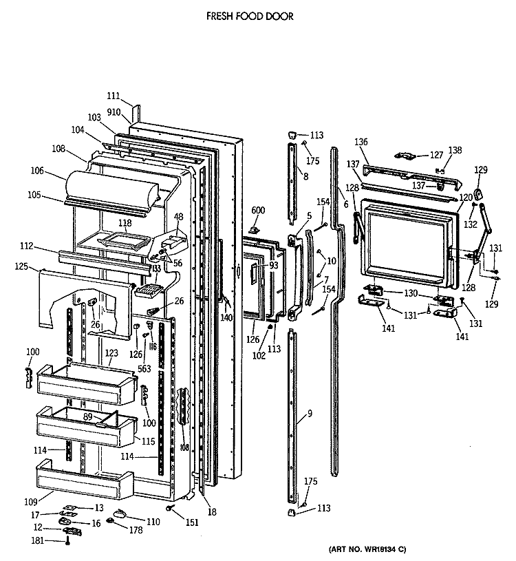 FRESH FOOD DOOR Diagram and Parts List for TFK27ZFTCAD  General Electric Refrigerator