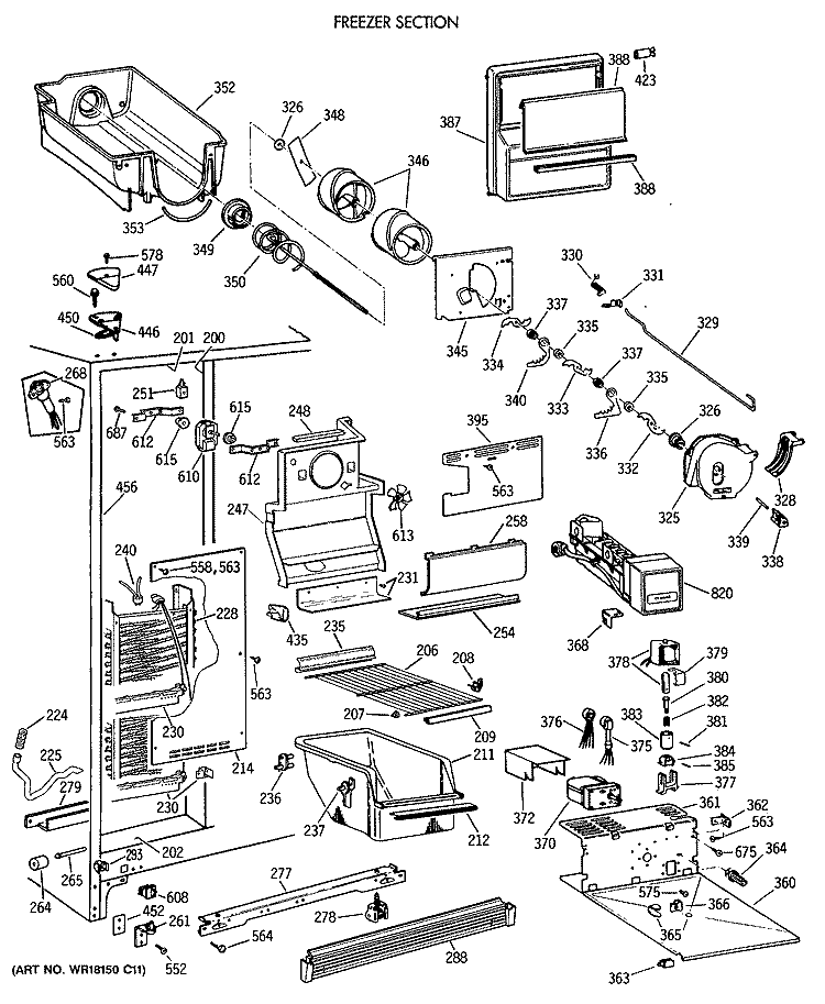 FREEZER SECTION Diagram and Parts List for TFK27ZFTCAD  General Electric Refrigerator