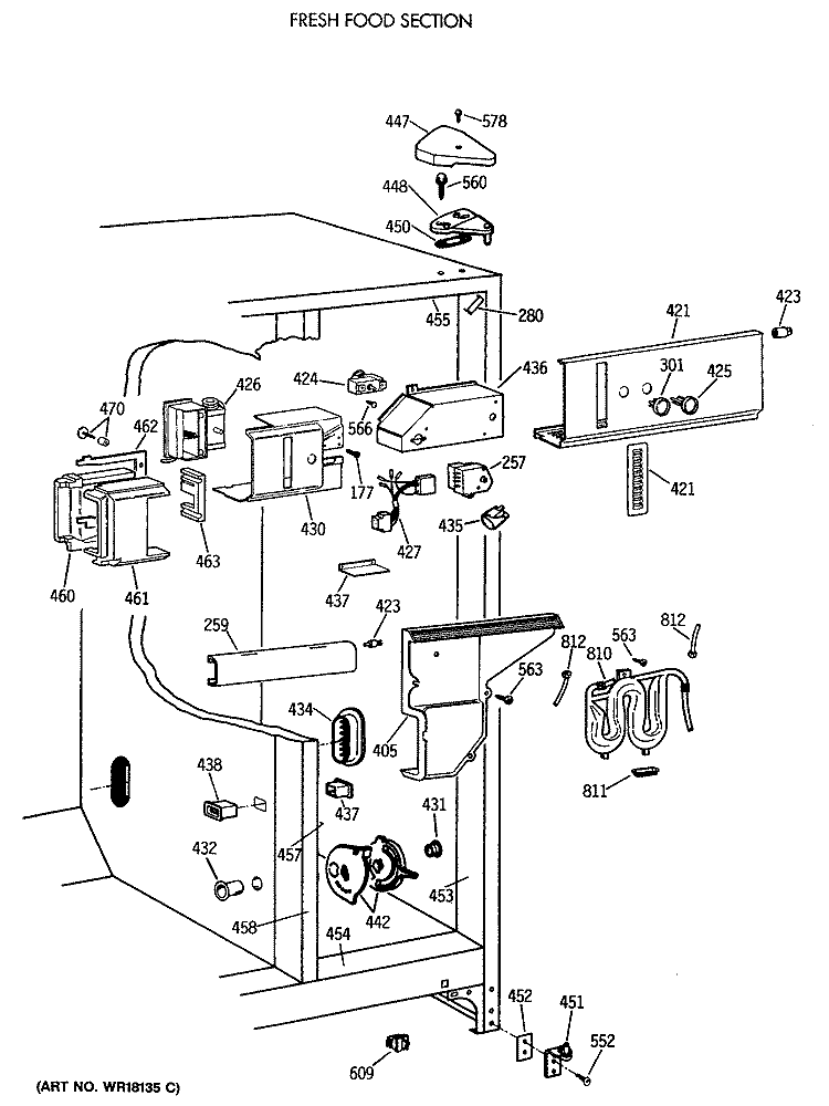 FRESH FOOD SECTION Diagram and Parts List for TFK27ZFTCAD  General Electric Refrigerator