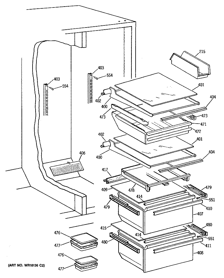 Section Diagram and Parts List for TFK27ZFTCAD  General Electric Refrigerator