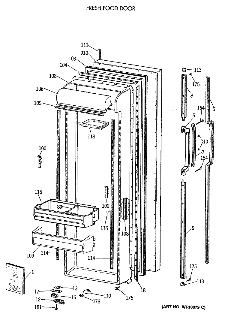 FRESH FOOD DOOR Diagram and Parts List for TFK27ZRTCAA  General Electric Refrigerator