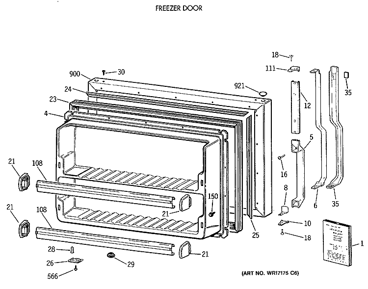 FREEZER DOOR Diagram and Parts List for TBE18JASTRWH  General Electric Refrigerator