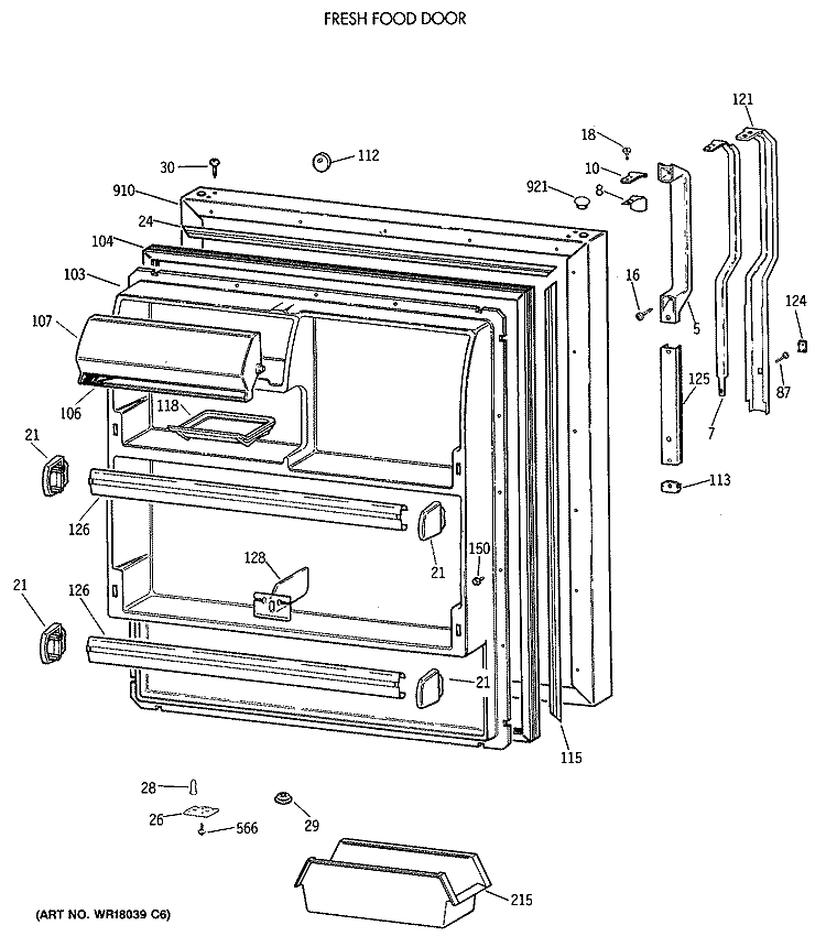 FRESH FOOD DOOR Diagram and Parts List for TBE18JASTRWH  General Electric Refrigerator