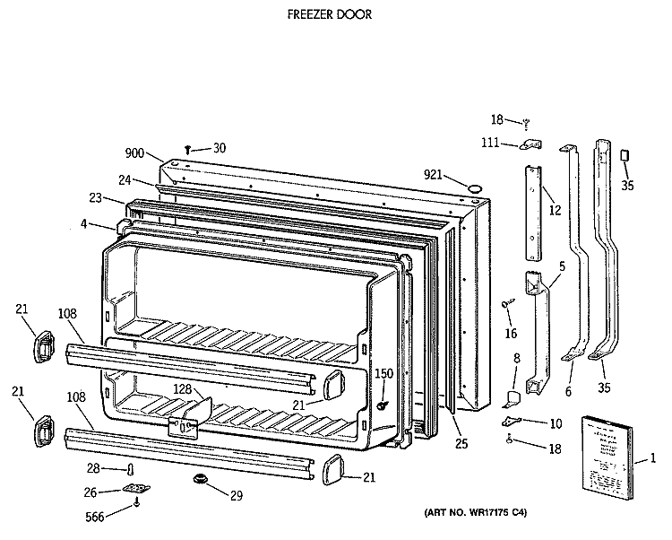 FREEZER DOOR Diagram and Parts List for TBE21JASVRAD  General Electric Refrigerator