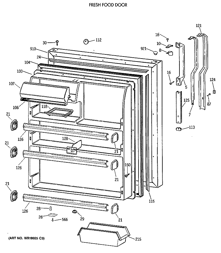 FRESH FOOD DOOR Diagram and Parts List for TBE21JASVRAD  General Electric Refrigerator