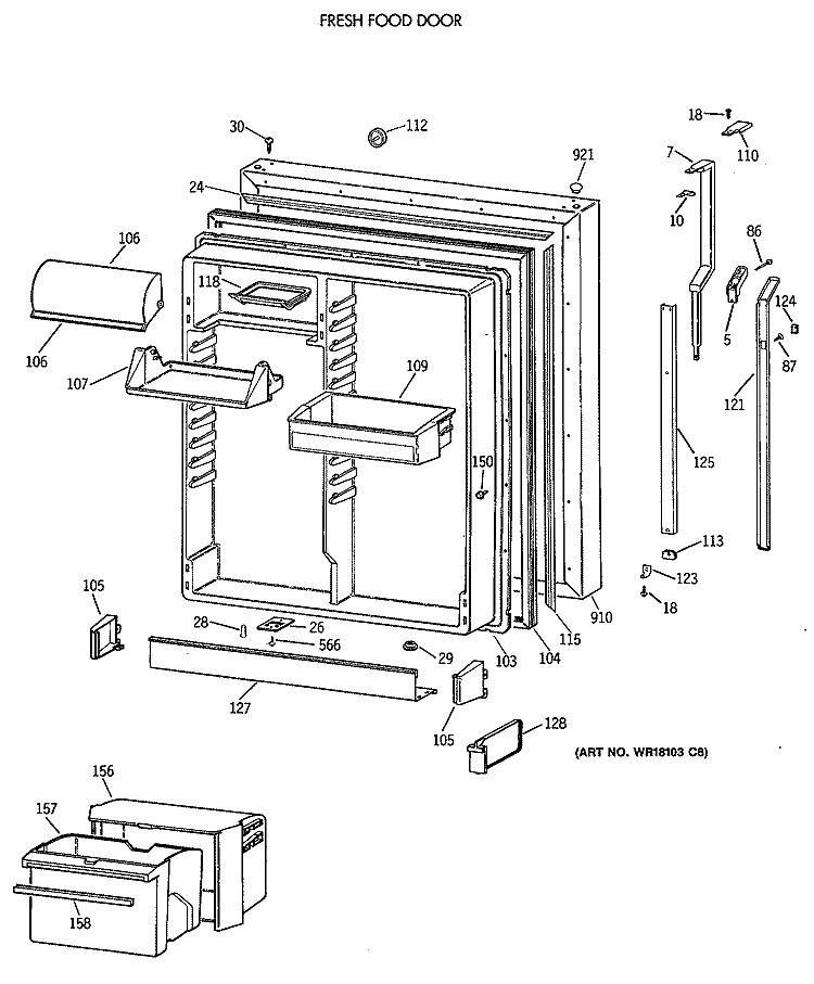 FRESH FOOD DOOR Diagram and Parts List for TBE22PASRRAA  General Electric Refrigerator