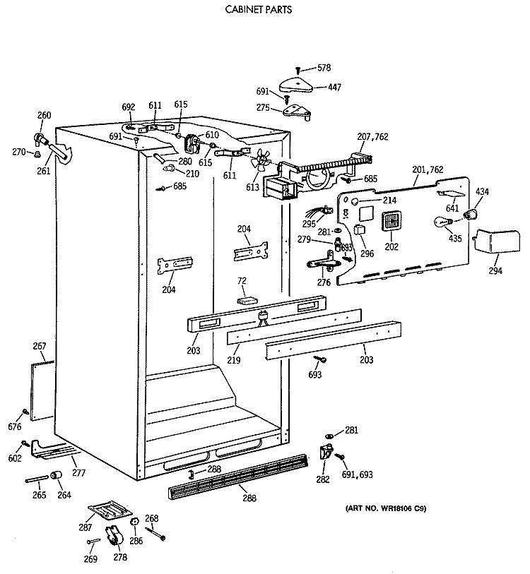CABINET PARTS Diagram and Parts List for TBE22PASRRAA  General Electric Refrigerator