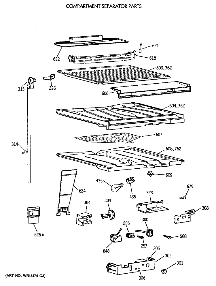 COMPARTMENT SEPARATOR PARTS Diagram and Parts List for TBE22PASRRAA  General Electric Refrigerator