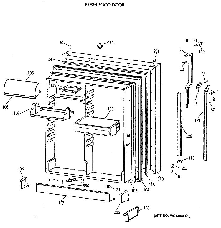 FRESH FOOD DOOR Diagram and Parts List for TBE19PATMRAA  General Electric Refrigerator