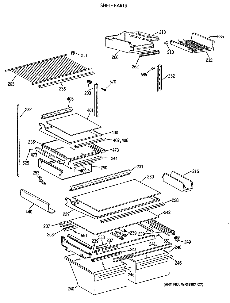 SHELF PARTS Diagram and Parts List for TBE19PATMRAA  General Electric Refrigerator