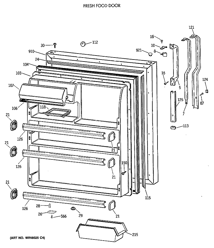 FRESH FOOD DOOR Diagram and Parts List for TBT21DATERWH  General Electric Refrigerator