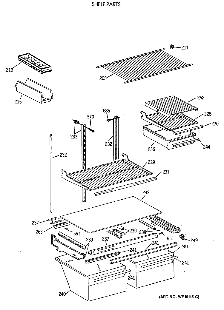 SHELF PARTS Diagram and Parts List for TBT21DATERWH  General Electric Refrigerator