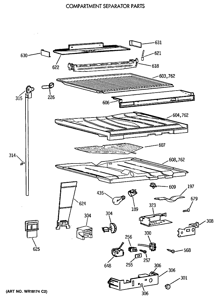 COMPARTMENT SEPARATOR PARTS Diagram and Parts List for TBT21DATERWH  General Electric Refrigerator