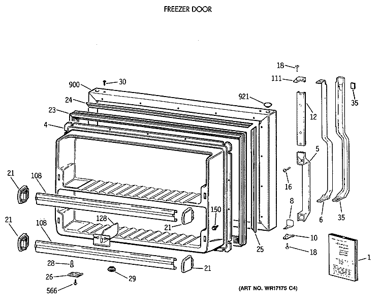 FREEZER DOOR Diagram and Parts List for TBE21JATMRAD  General Electric Refrigerator