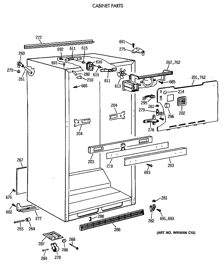 CABINET PARTS Diagram and Parts List for TBE21JATMRAD  General Electric Refrigerator