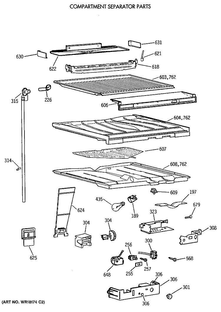 COMPARTMENT SEPARATOR PARTS Diagram and Parts List for TBE21JATMRAD  General Electric Refrigerator