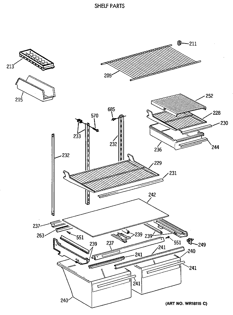 SHELF PARTS Diagram and Parts List for TBE21DATNRWH  General Electric Refrigerator