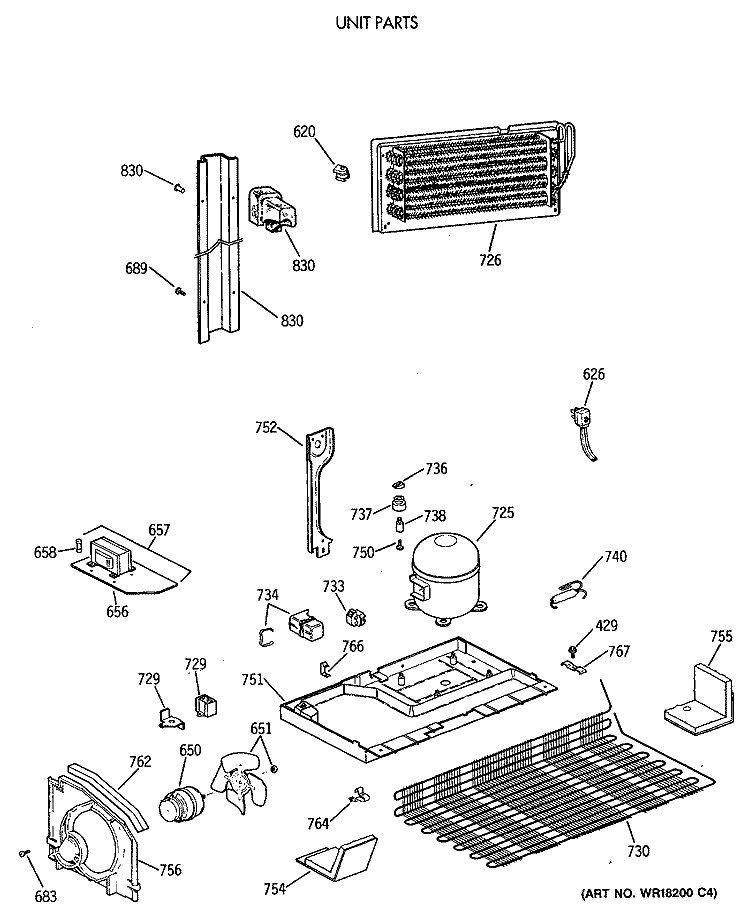UNIT PARTS Diagram and Parts List for TBE21DATNRWH  General Electric Refrigerator