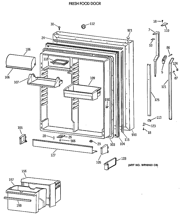 FRESH FOOD DOOR Diagram and Parts List for TBE22PATMRAA  General Electric Refrigerator