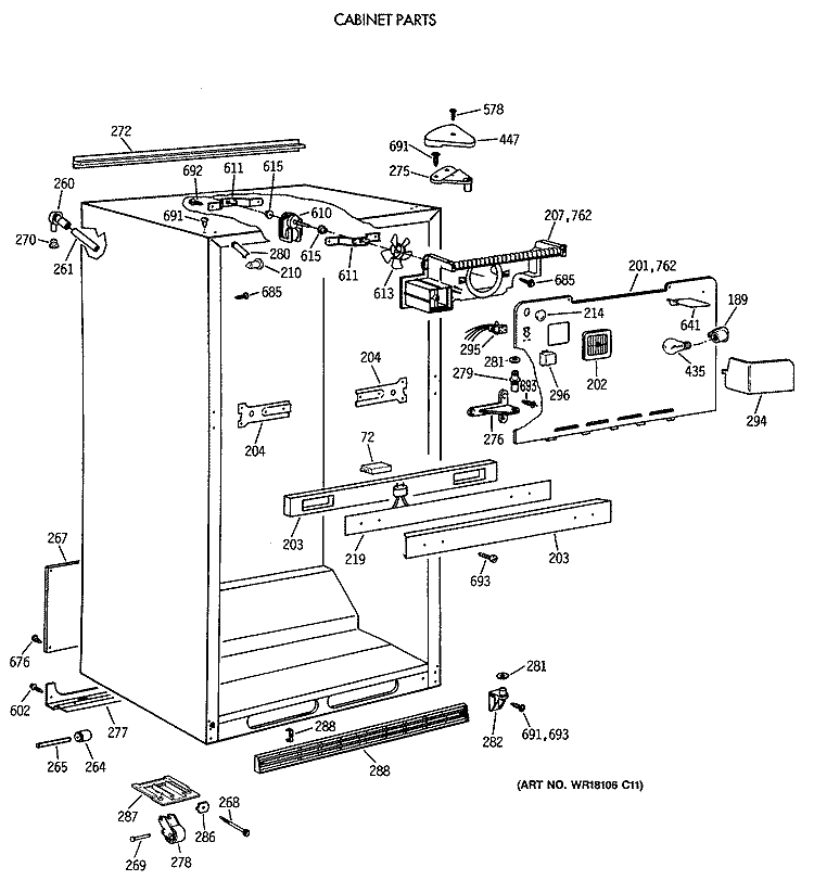 CABINET PARTS Diagram and Parts List for TBE22PATMRAA  General Electric Refrigerator