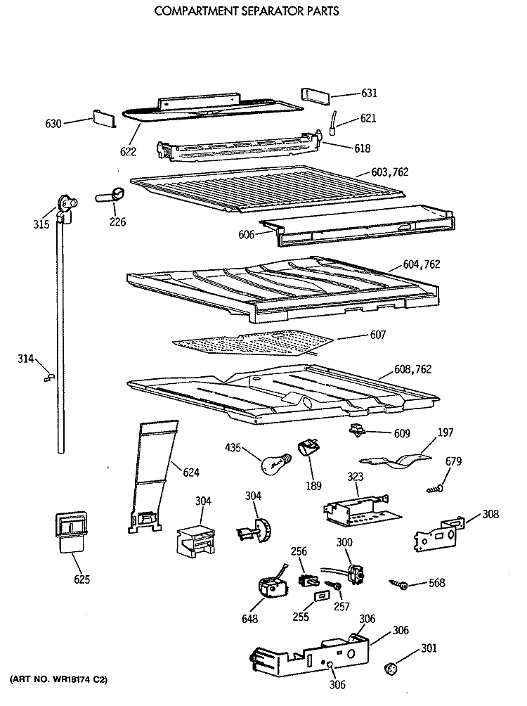 COMPARTMENT SEPARATOR PARTS Diagram and Parts List for TBE22PATMRAA  General Electric Refrigerator