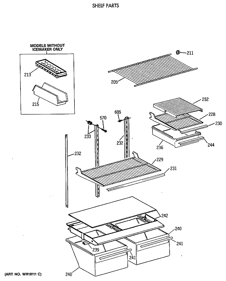 SHELF PARTS Diagram and Parts List for TBH18DATNRWH  General Electric Refrigerator