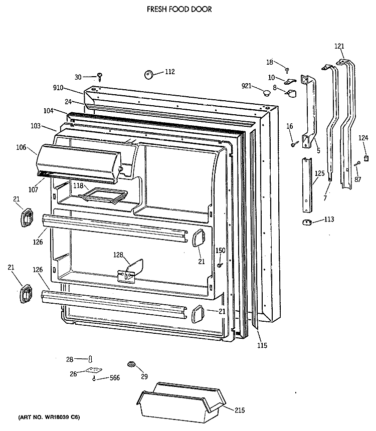 FRESH FOOD DOOR Diagram and Parts List for TBH18JATFRWH  General Electric Refrigerator