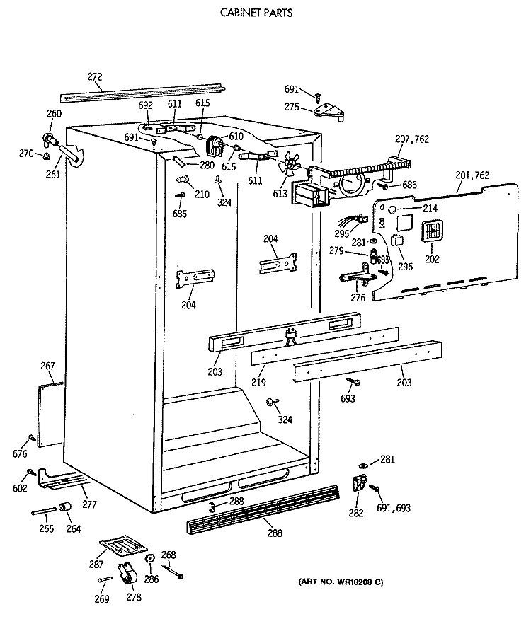 CABINET PARTS Diagram and Parts List for TBT18DATERAD  General Electric Refrigerator