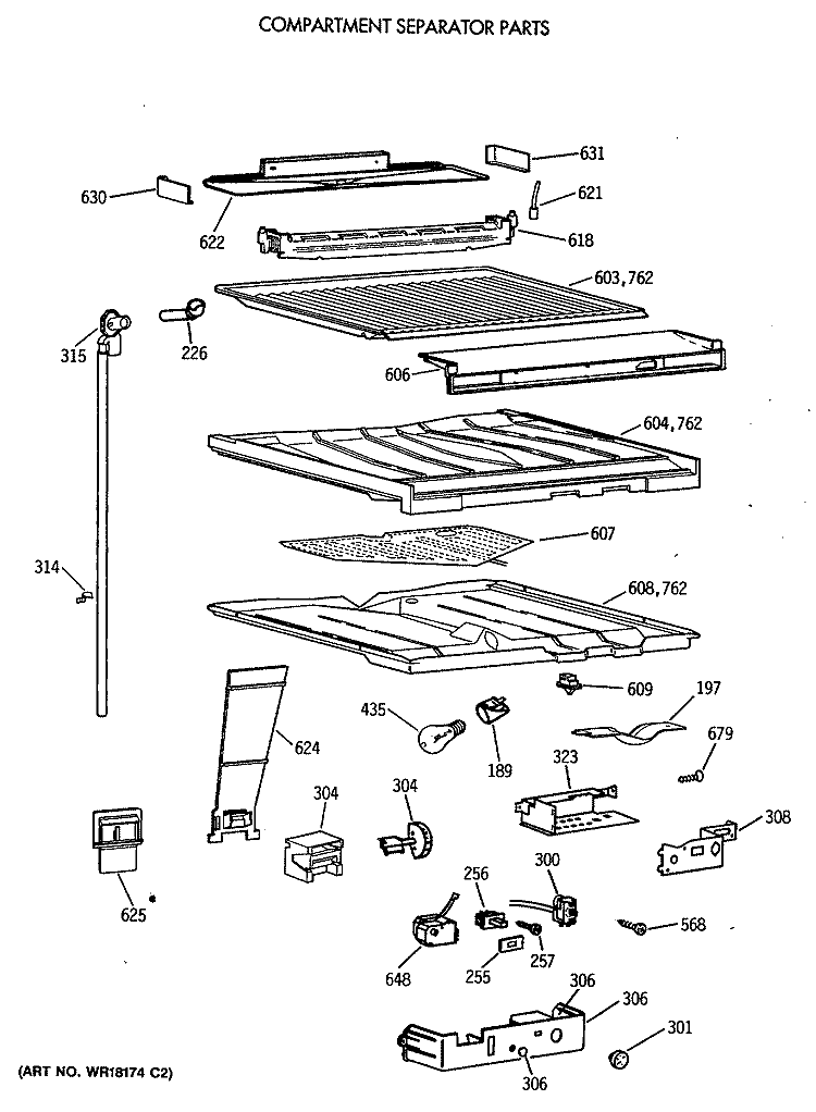 COMPARTMENT SEPARATOR PARTS Diagram and Parts List for TBT18DATERAD  General Electric Refrigerator