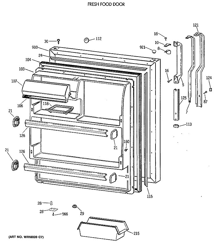 FRESH FOOD DOOR Diagram and Parts List for TBT18SATERAD  General Electric Refrigerator