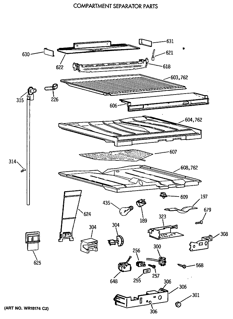 COMPARTMENT SEPARATOR PARTS Diagram and Parts List for TBT18SATERAD  General Electric Refrigerator