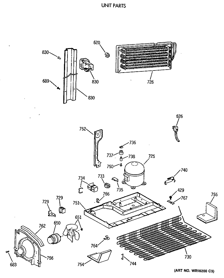 UNIT PARTS Diagram and Parts List for TBT18SATERAD  General Electric Refrigerator
