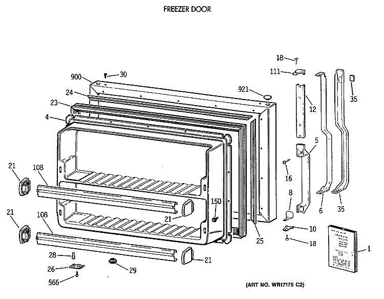 FREEZER DOOR Diagram and Parts List for TBT18JATERAD  General Electric Refrigerator