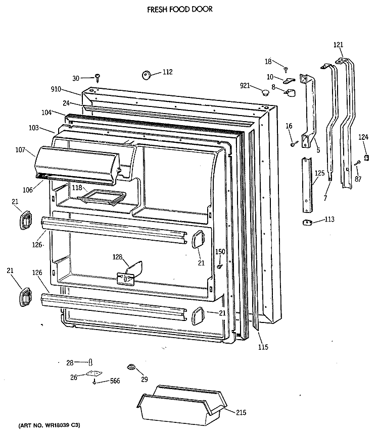 FRESH FOOD DOOR Diagram and Parts List for TBT18JATERAD  General Electric Refrigerator