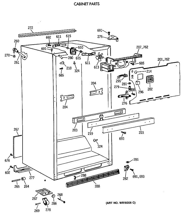 CABINET PARTS Diagram and Parts List for TBT18JATERAD  General Electric Refrigerator