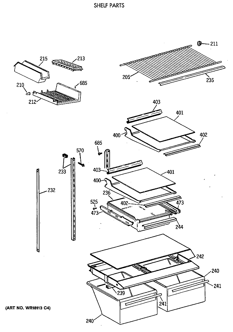 SHELF PARTS Diagram and Parts List for TBT18JATERAD  General Electric Refrigerator