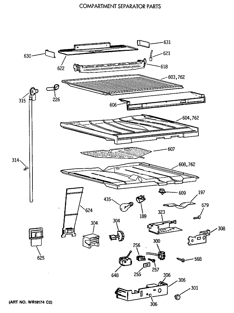 COMPARTMENT SEPARATOR PARTS Diagram and Parts List for TBT18JATERAD  General Electric Refrigerator